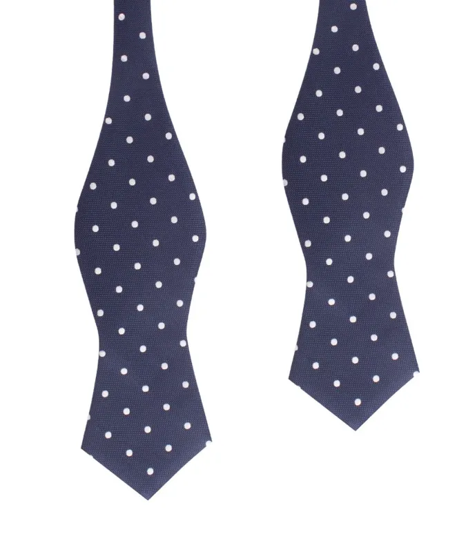 Navy Blue with White Polka Dots Self Tie Diamond Tip Bow Tie made by OTAA