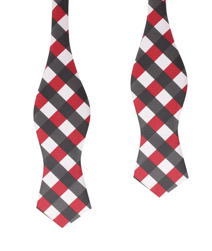 White Black Maroon Checkered Self Tie Diamond Tip Bow Tie made by OTAA