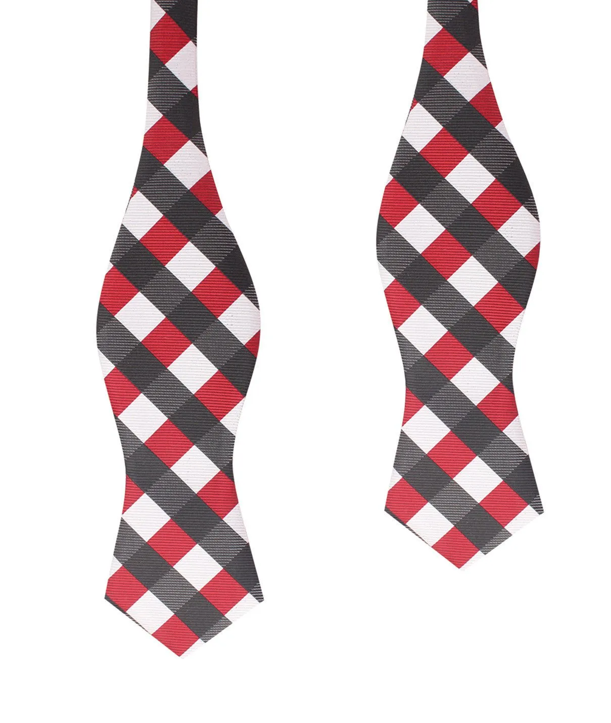 White Black Maroon Checkered Self Tie Diamond Tip Bow Tie sold by OTAA