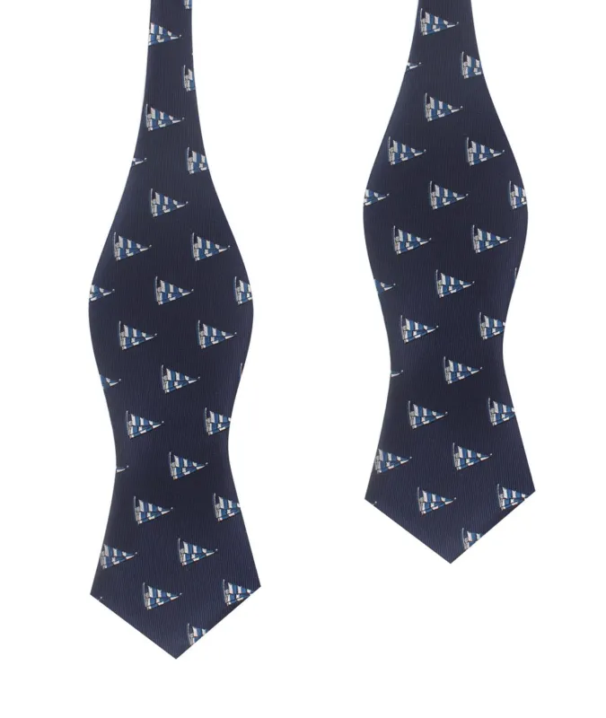 Navy Blue Sailor Boat Self Tie Diamond Tip Bow Tie made by OTAA