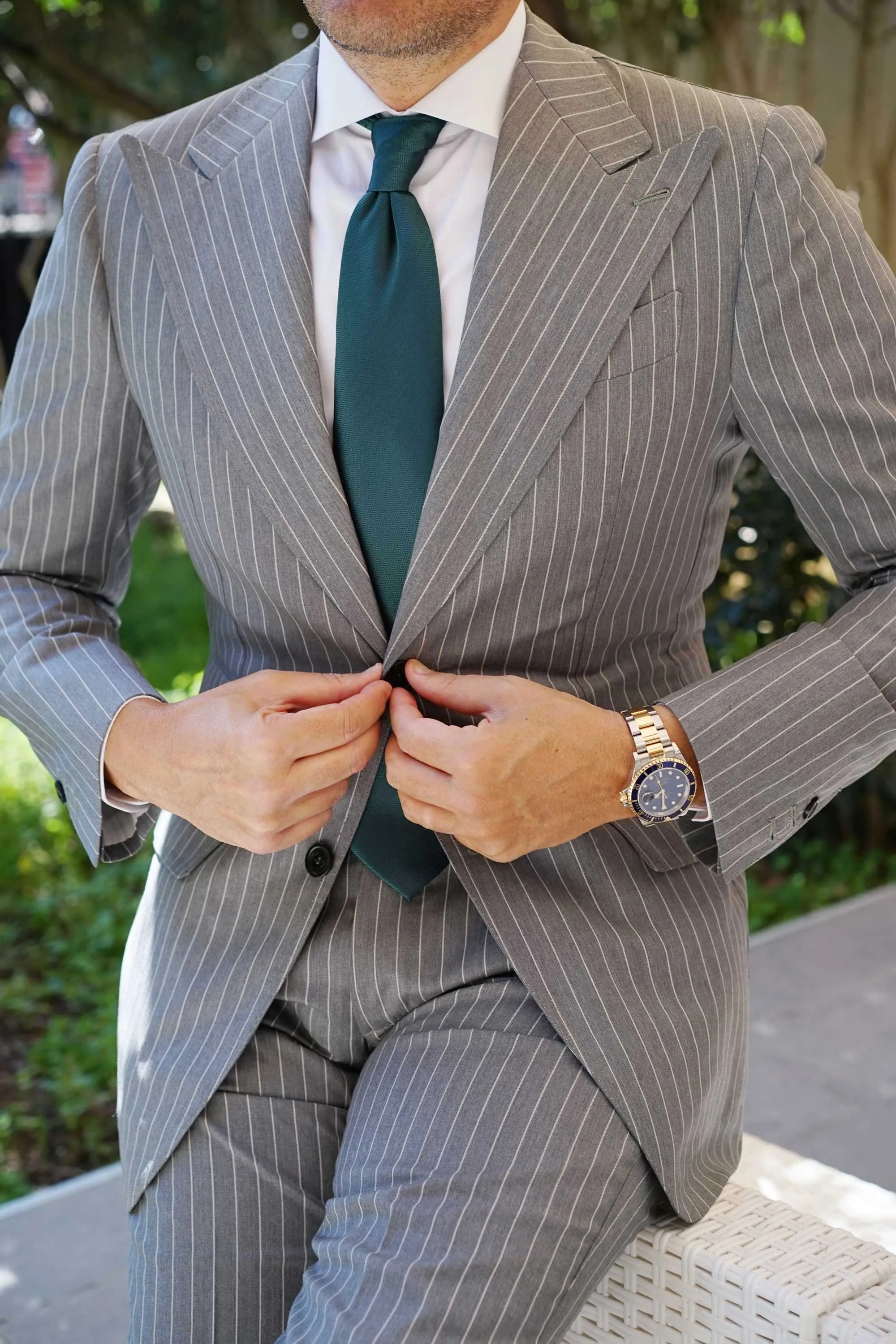 Dark Green Herringbone Necktie sold by OTAA product image thumbnail 5