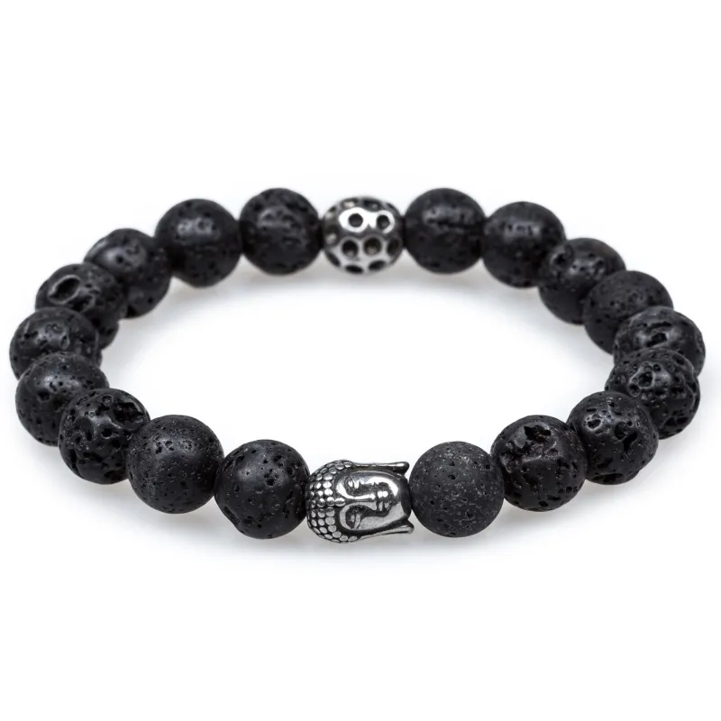 Volcanic Rock Matte Silver Buddha Bracelet made by OTAA