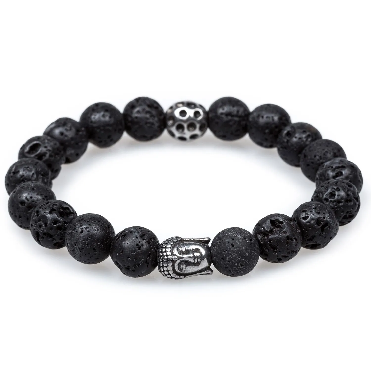 Volcanic Rock Matte Silver Buddha Bracelet sold by OTAA