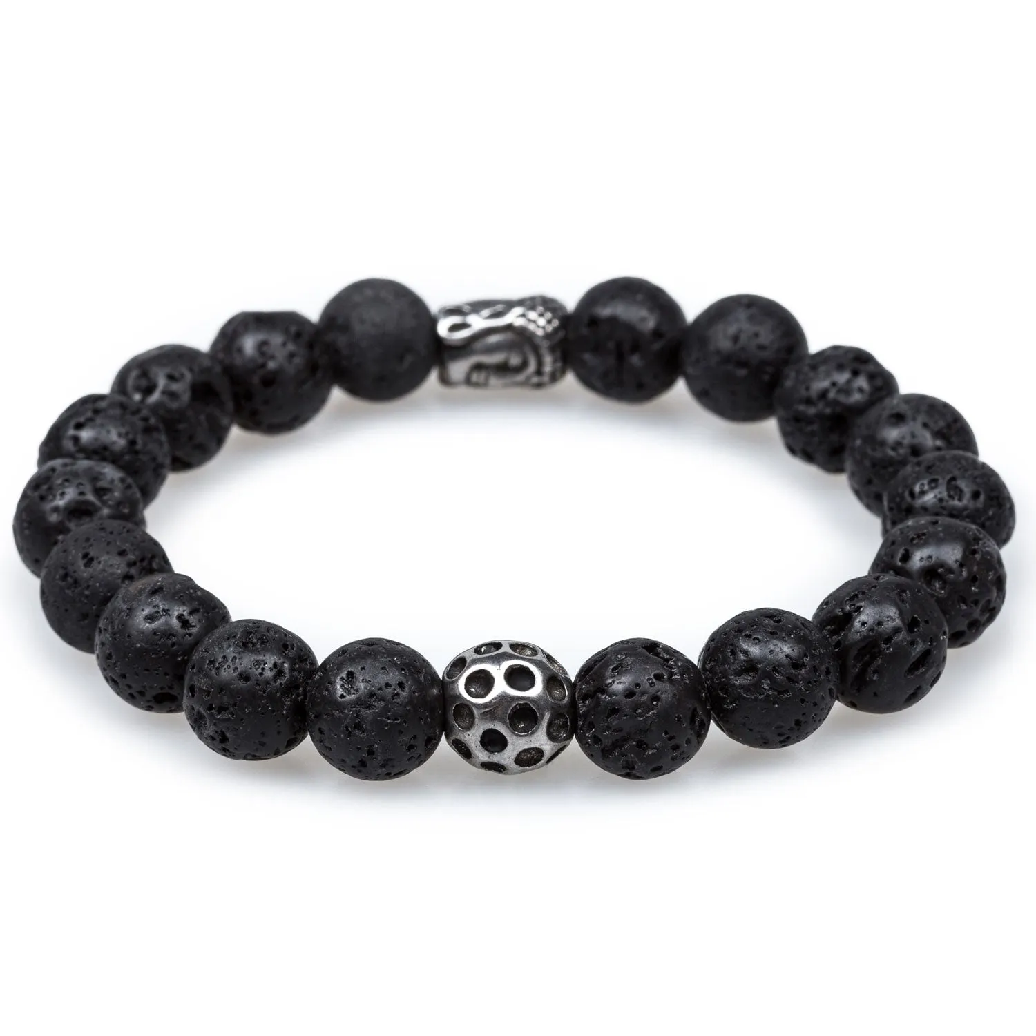 Volcanic Rock Matte Silver Buddha Bracelet sold by OTAA product image thumbnail 2