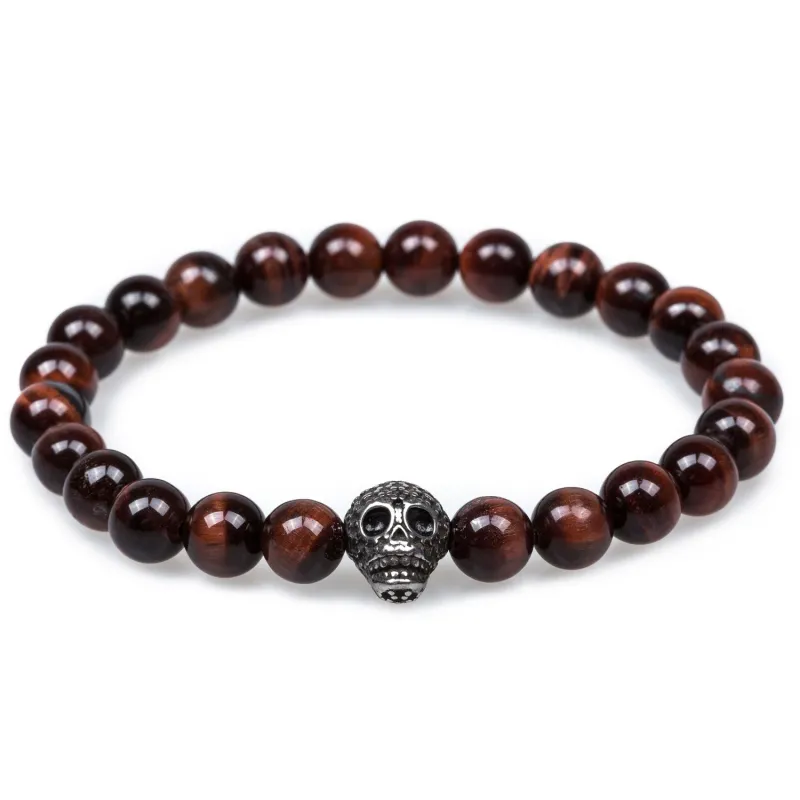 Corsair Red Tiger Eye Silver Skull Bracelet made by OTAA