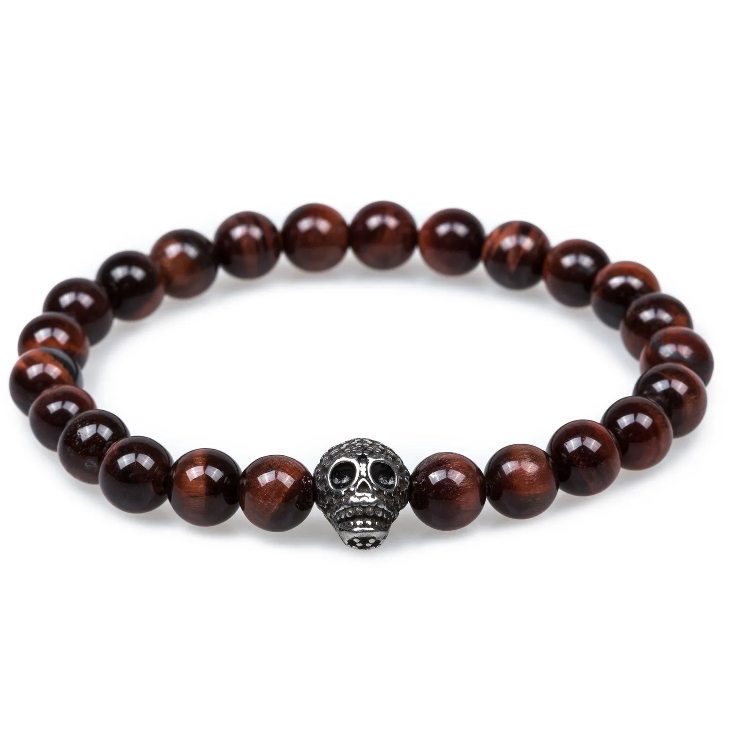 Corsair Red Tiger Eye Silver Skull Bracelet sold by OTAA