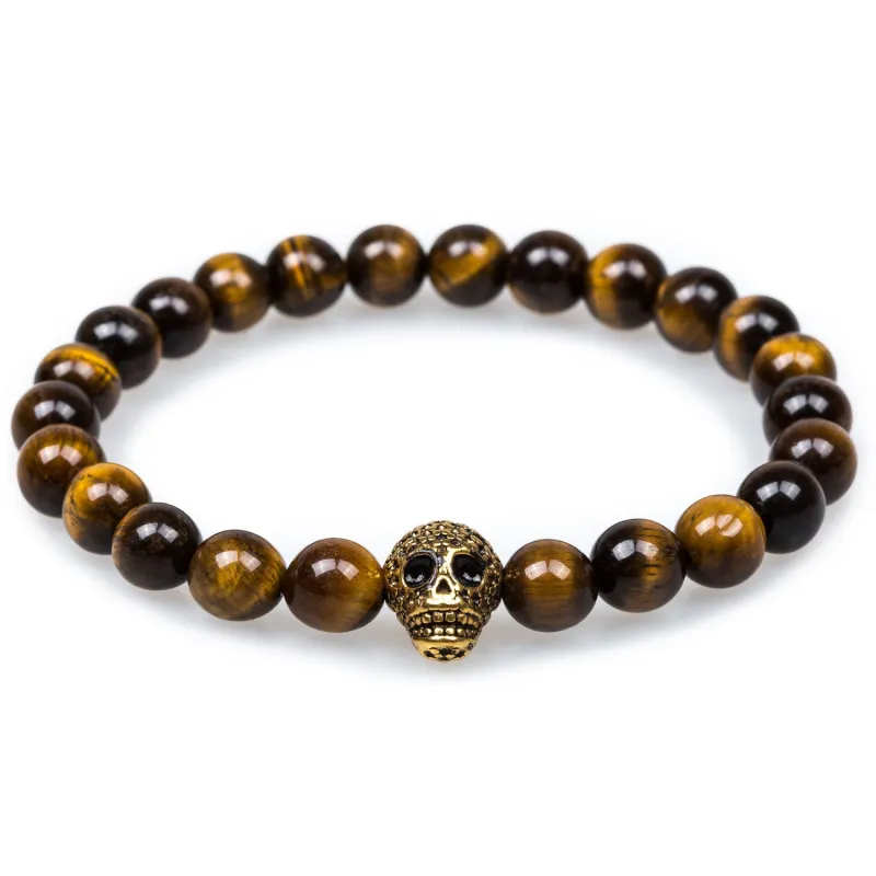 Amazonian Yellow Tiger's Eye Gold Skull Bracelet made by OTAA