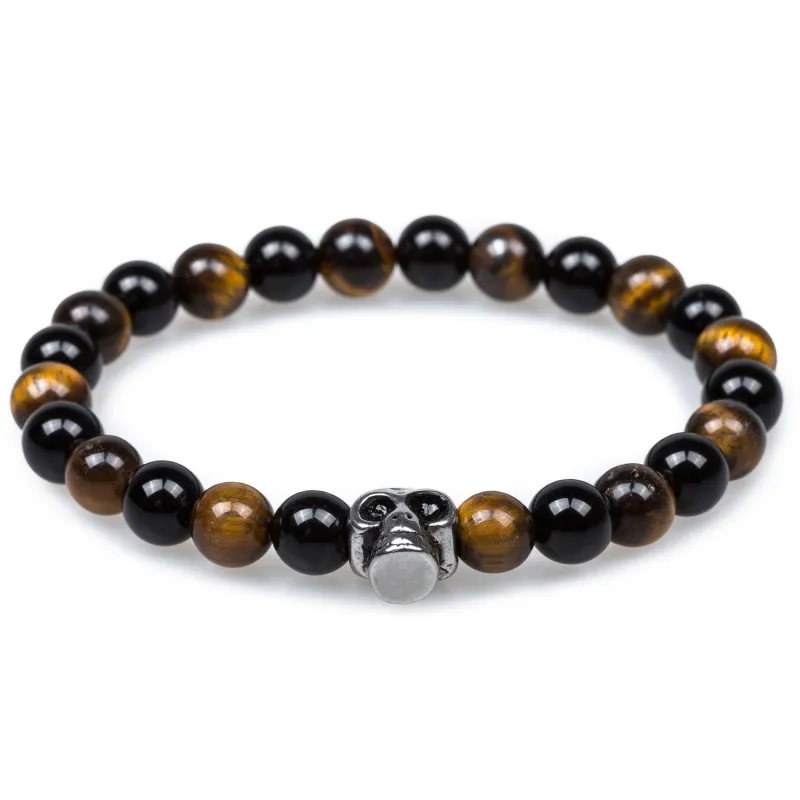 Bucko Tiger Eye Silver Skull Bracelet made by OTAA