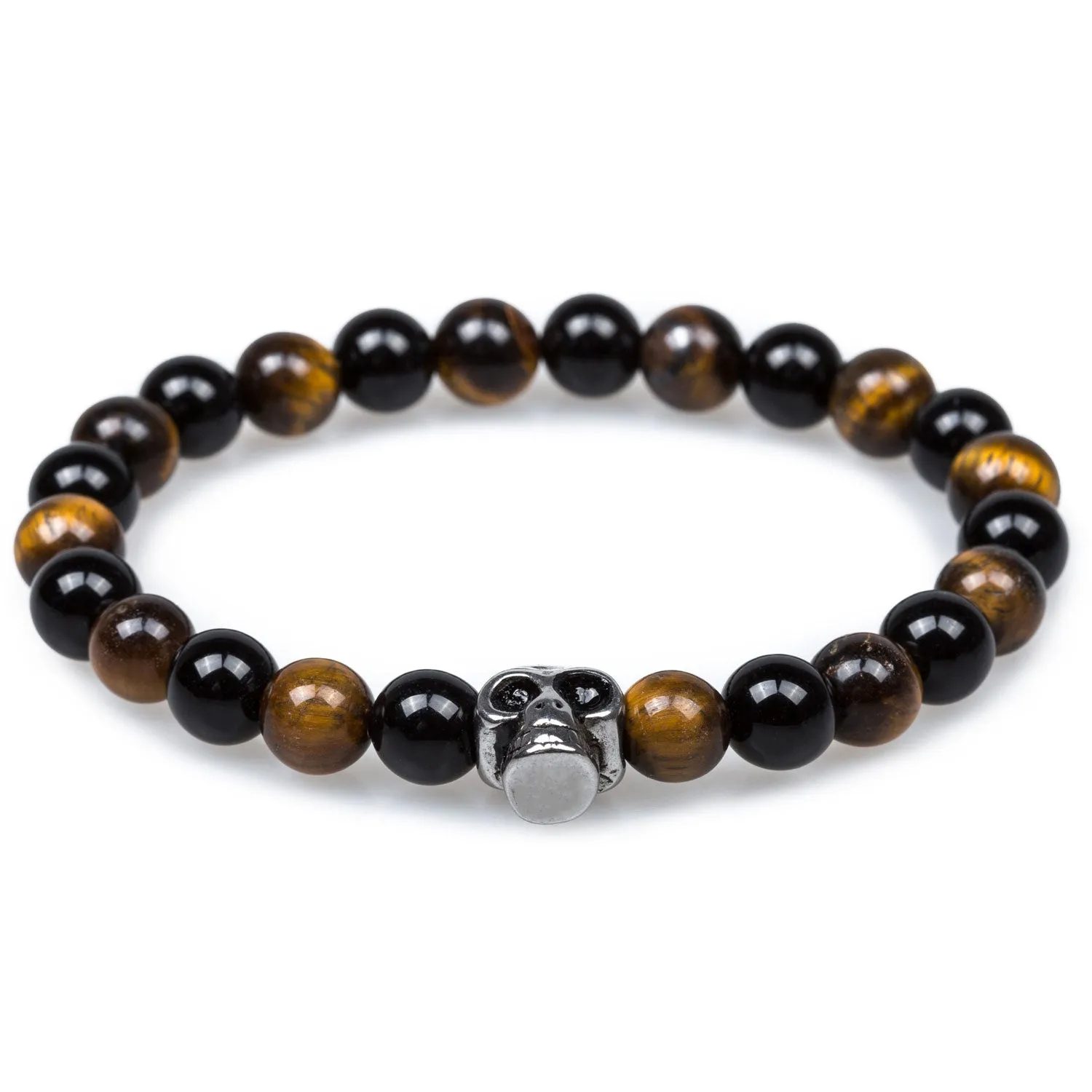 Bucko Tiger Eye Silver Skull Bracelet sold by OTAA