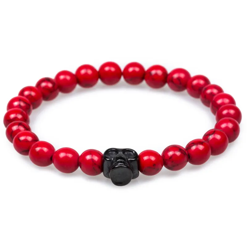 Red Turquoise Black Skull Bracelet made by OTAA