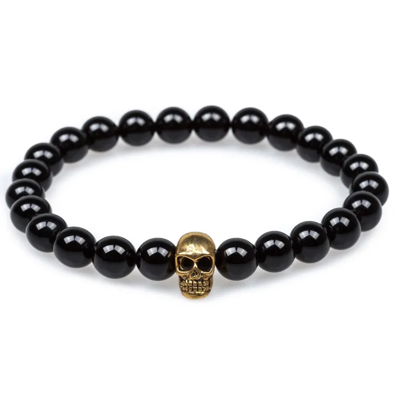 Black Onyx Gold Skull Bracelet made by OTAA