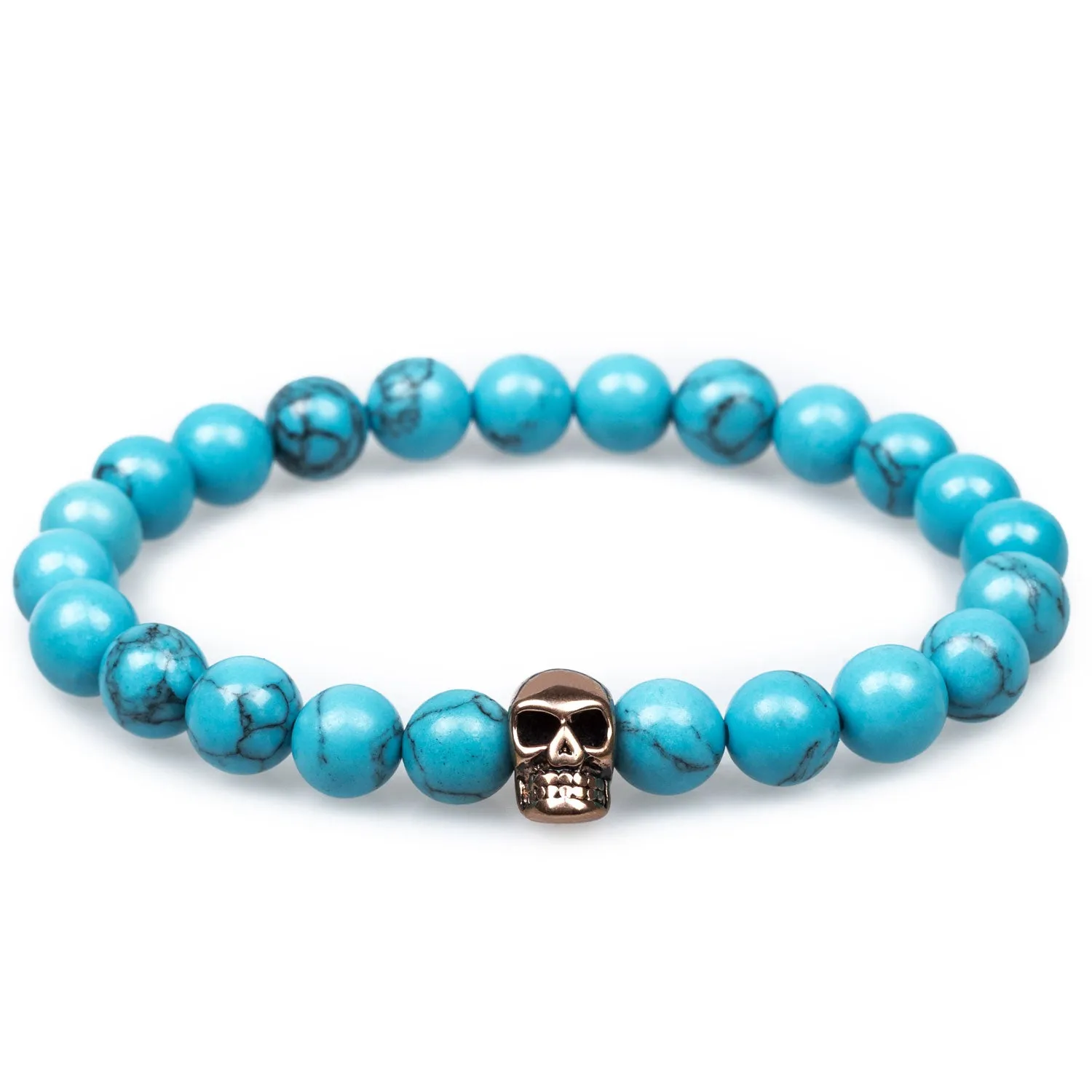 Duffle Blue Turquoise Rose Gold Skull Bracelet sold by OTAA