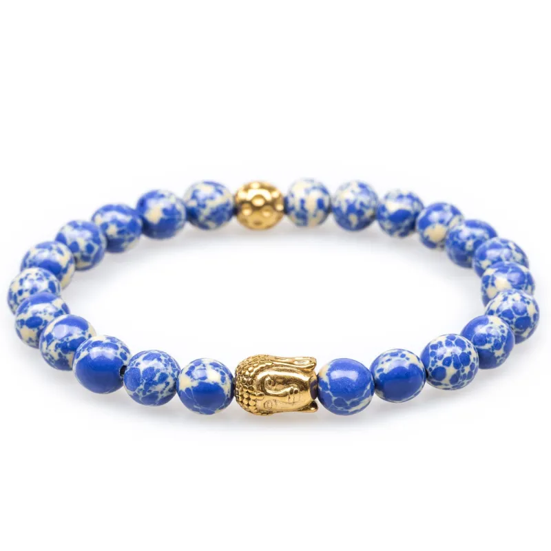 Tibetan Sodalite Gold Buddha Bracelet made by OTAA