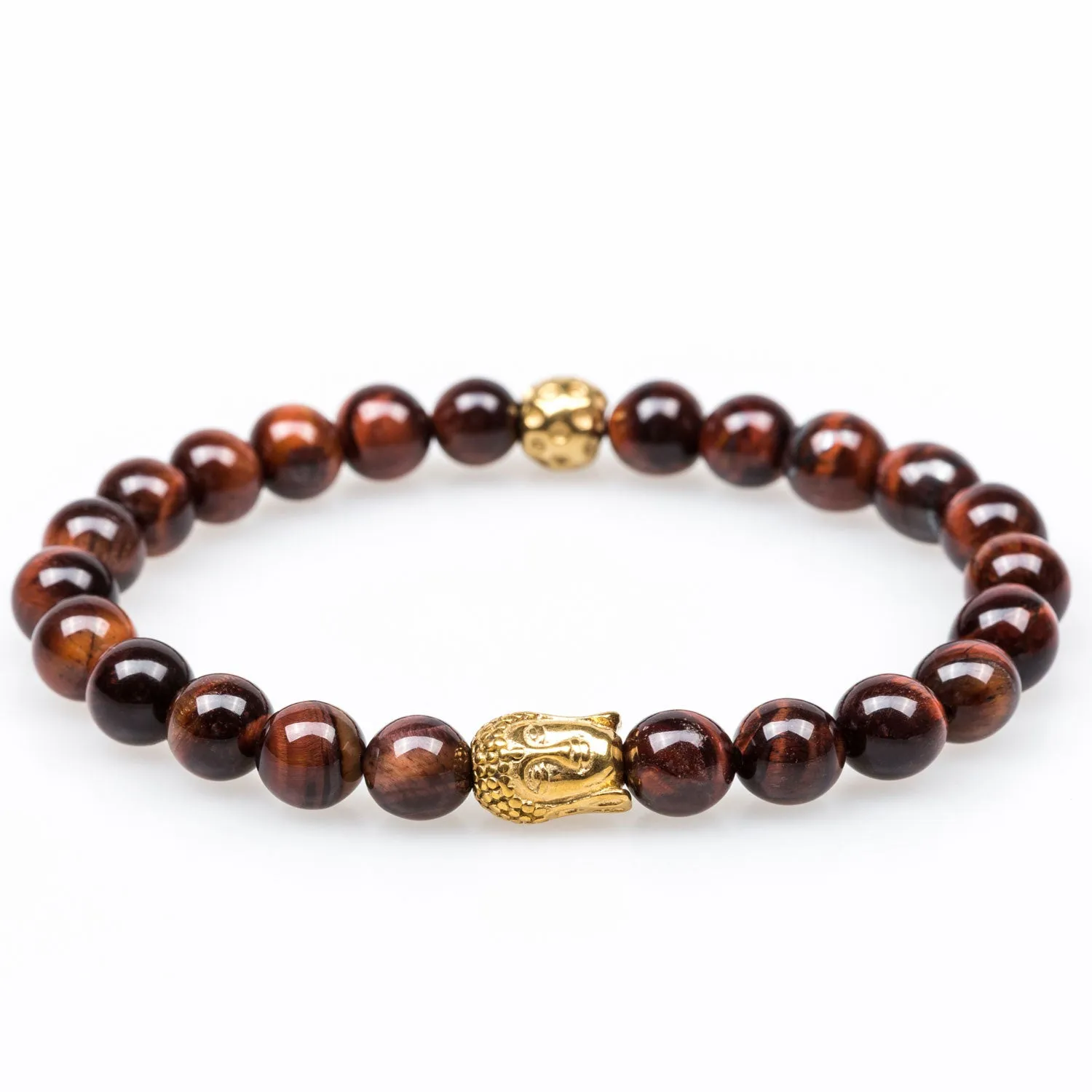 Kathmandu Red Tiger's Eye Gold Buddha Bracelet sold by OTAA