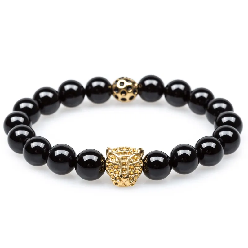Black Smoke Onyx Gold Panther Bracelet made by OTAA
