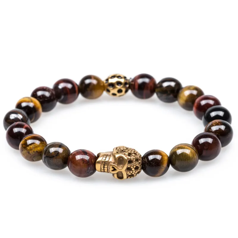 Arizona Tiger's Eye Gold Skull Bracelet made by OTAA