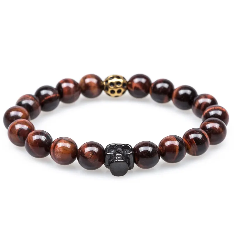 Obsidian Red Tiger Eye Skull Bracelet made by OTAA