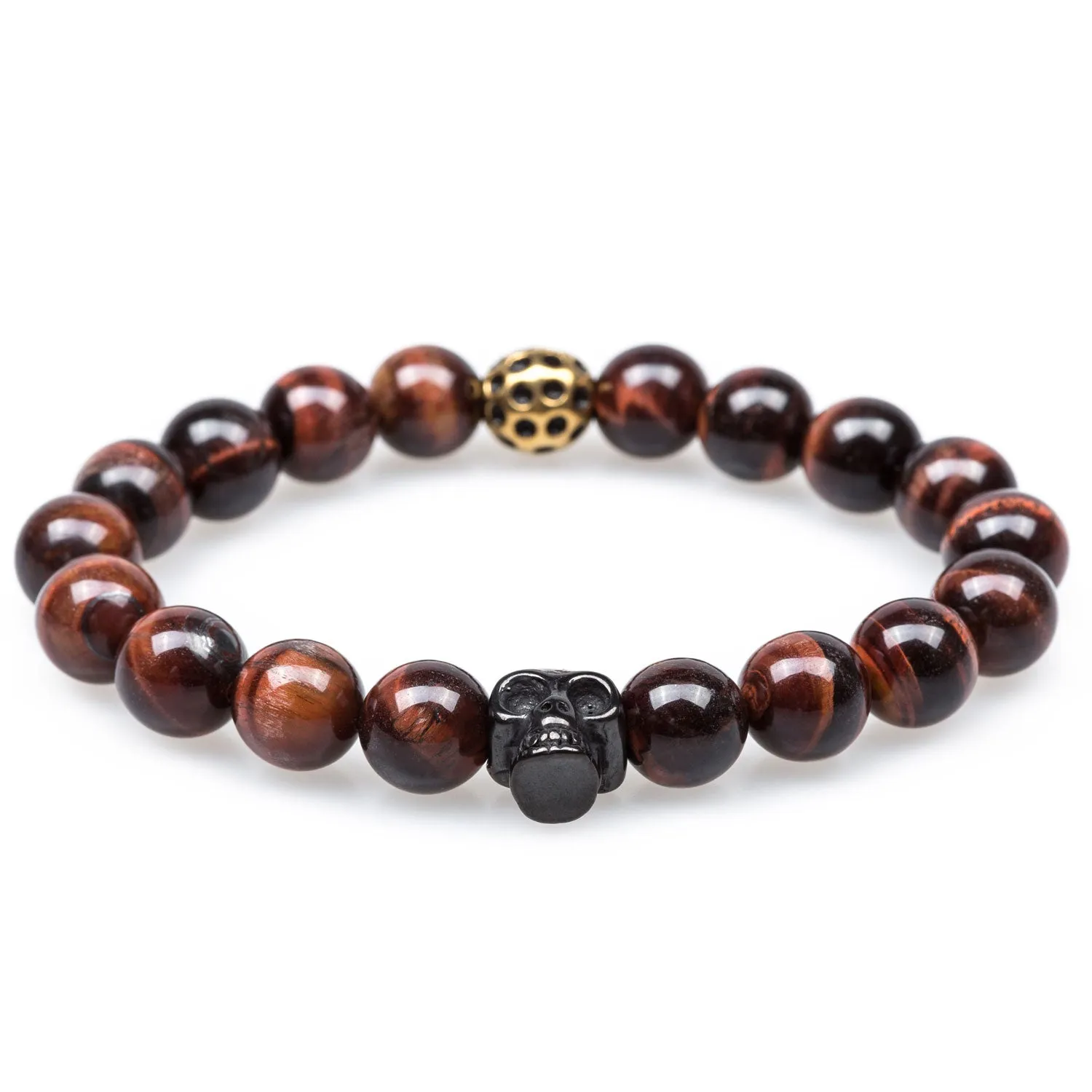 Obsidian Red Tiger Eye Skull Bracelet sold by OTAA
