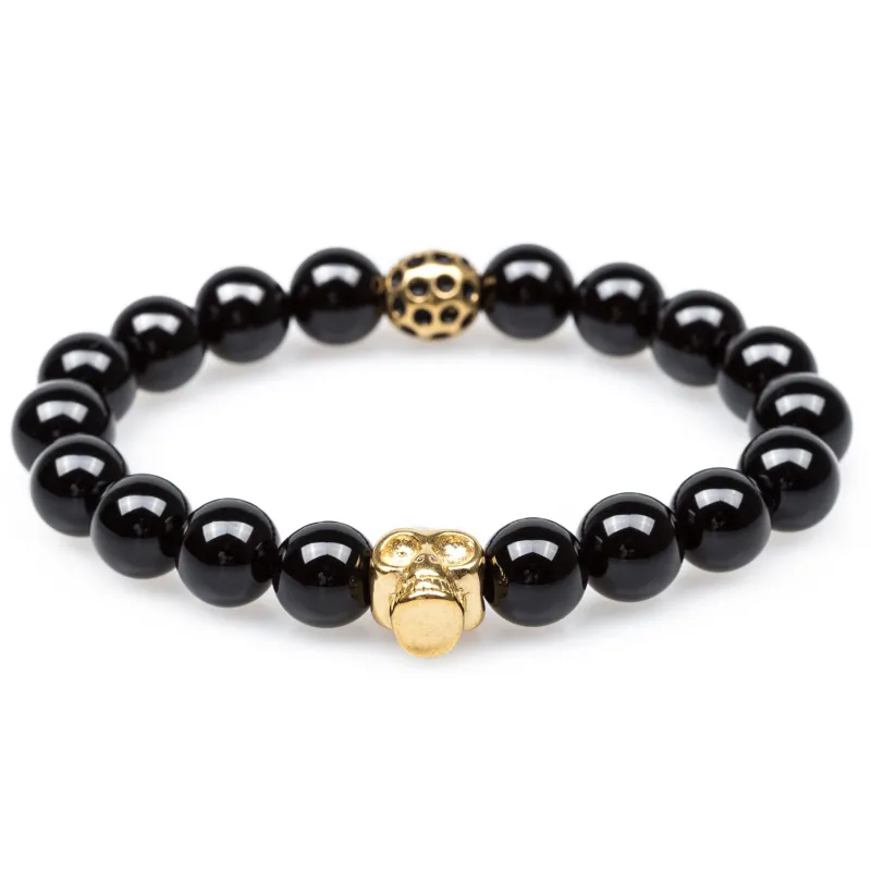 Black Ice Onyx Gold Skull Bracelet made by OTAA
