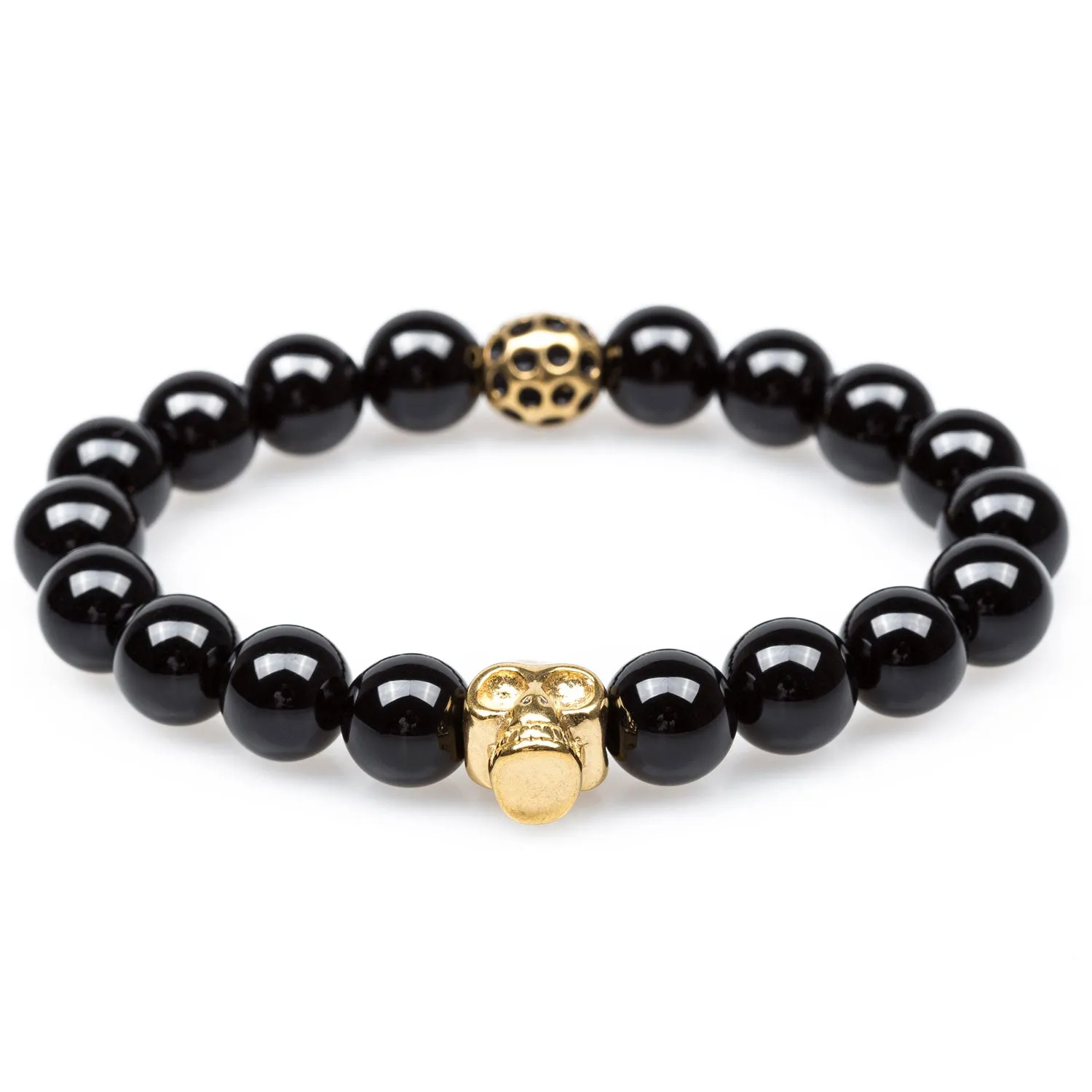Black Ice Onyx Gold Skull Bracelet sold by OTAA