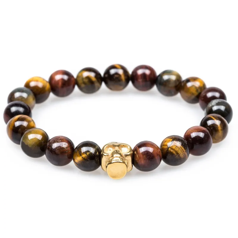 Metamorphic Tiger's Eye Gold Skull Bracelet made by OTAA