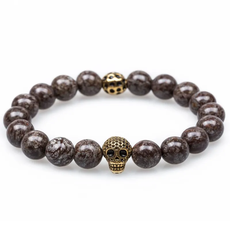 Brown Charcoal Rutile Golden Age Skull Bracelet made by OTAA