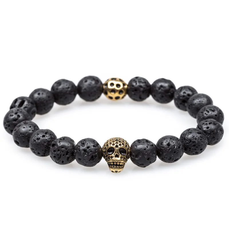 Akator Volcanic Rock Gold Skull Bracelet made by OTAA