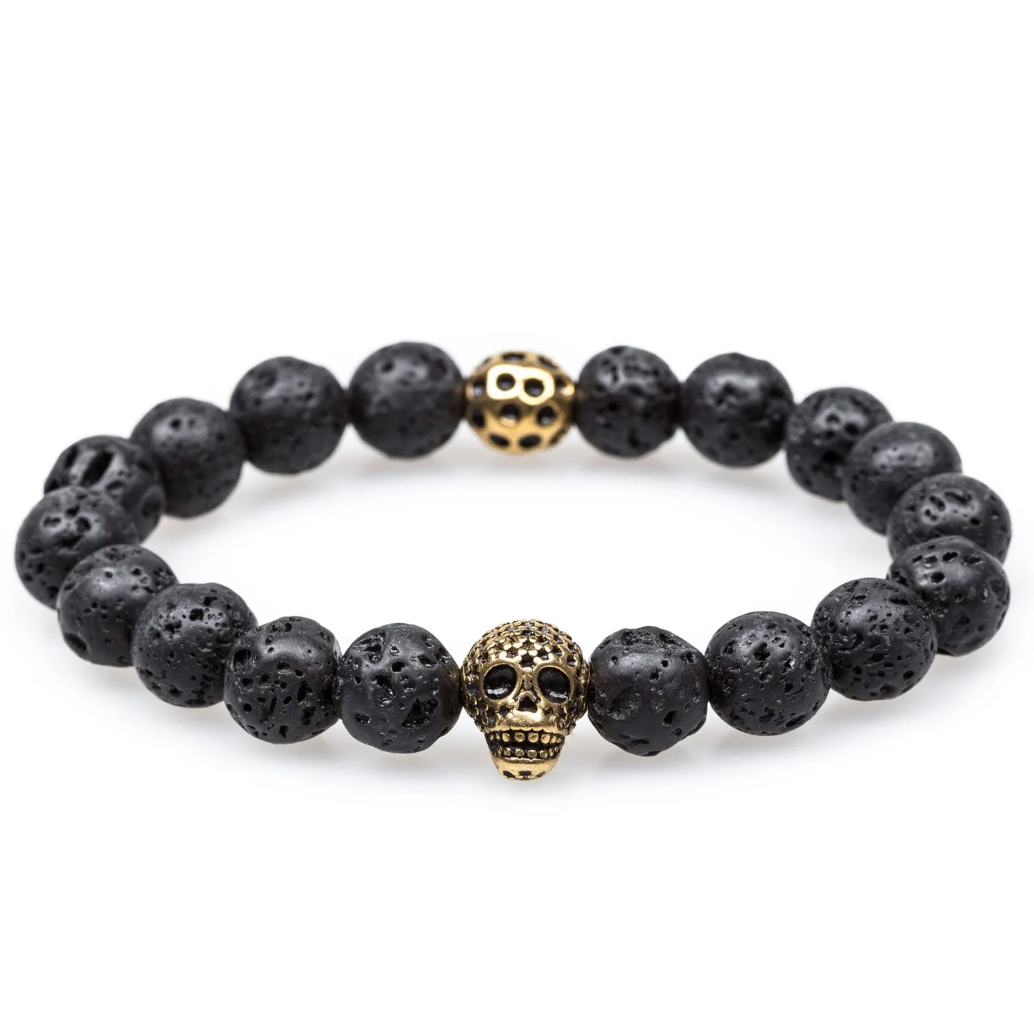 Akator Volcanic Rock Gold Skull Bracelet sold by OTAA