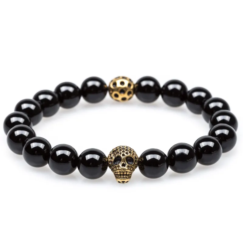 Calavera Black Onyx Gold Skull Bracelet made by OTAA