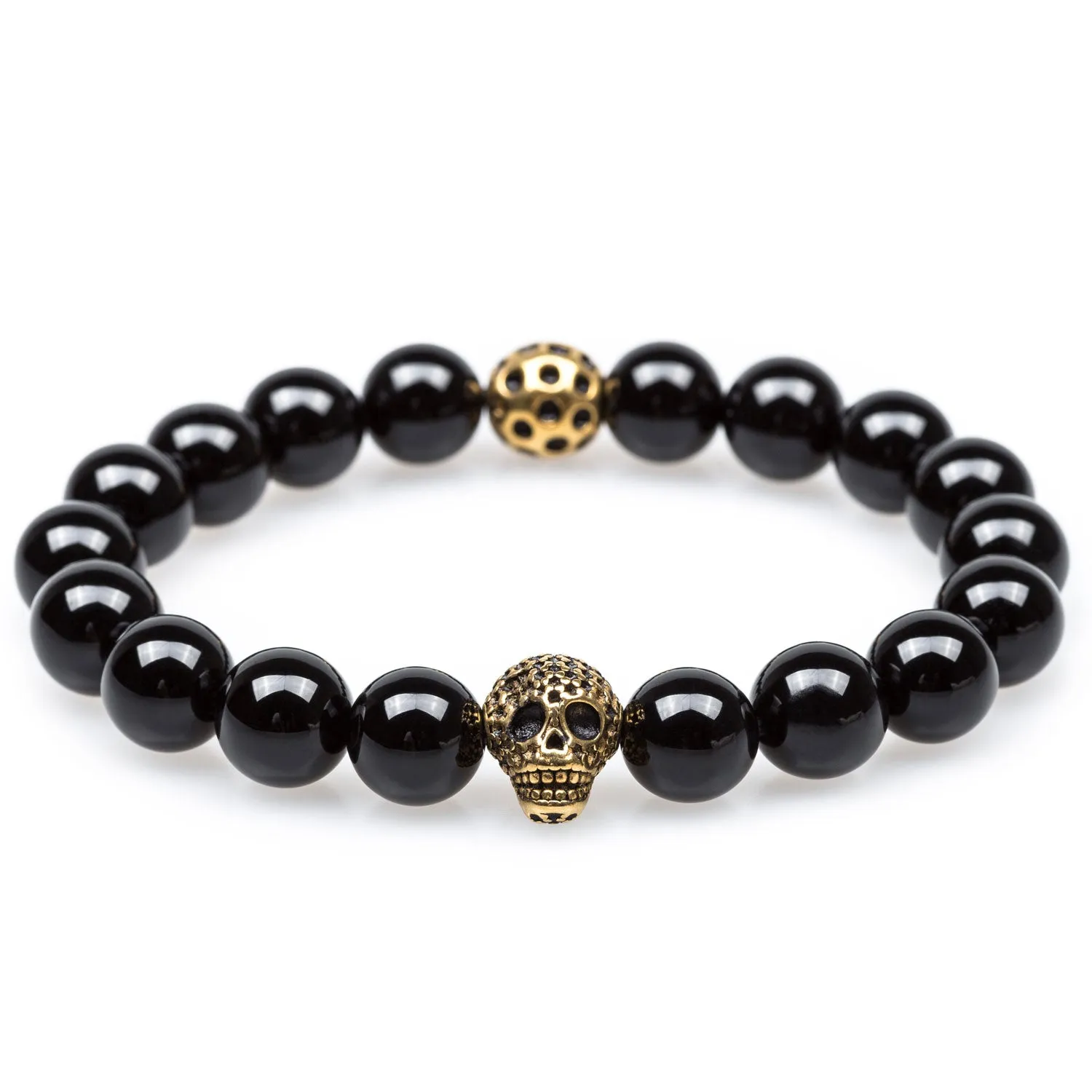 Calavera Black Onyx Gold Skull Bracelet sold by OTAA