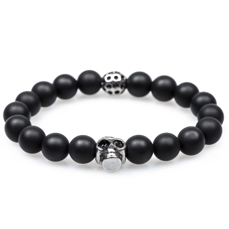 All Soul's Matte Onyx Silver Skull Bracelet made by OTAA
