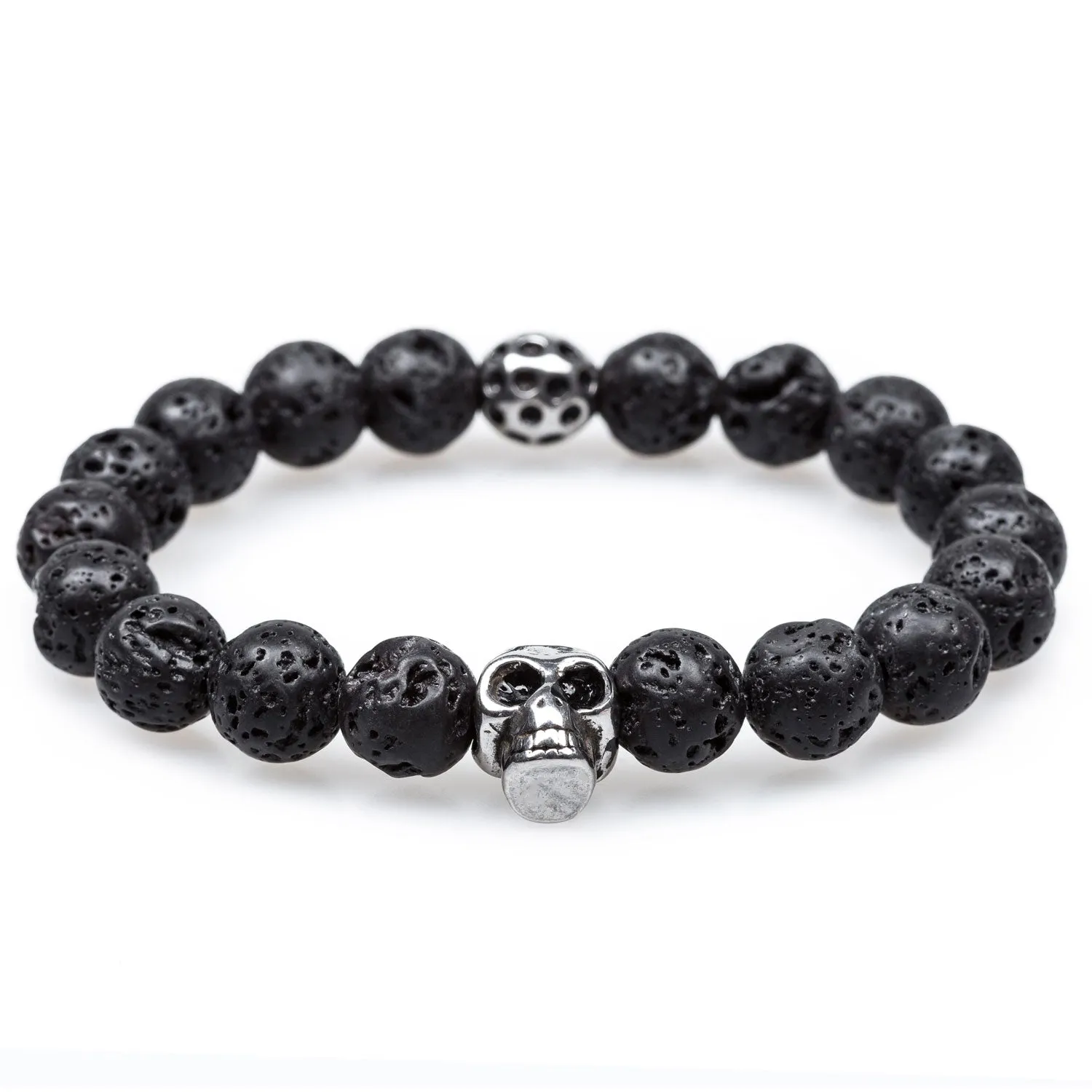 Lava Stone Antique Silver Skull Bracelet sold by OTAA