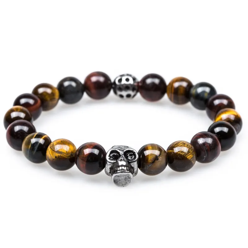 Tiger's Eye Stealth Silver Skull Bracelet made by OTAA