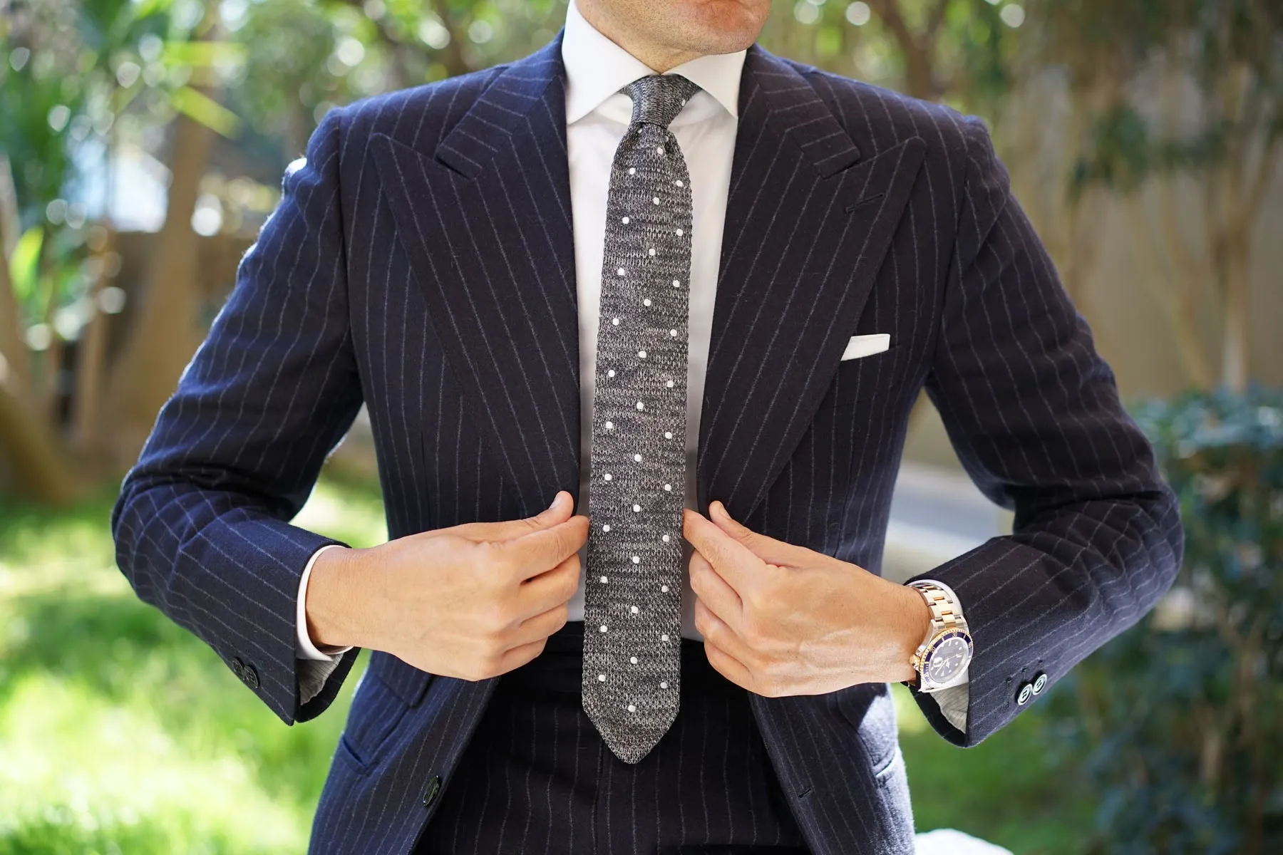 Chambray Grey Polka Dot Knitted Tie sold by OTAA product image thumbnail 3