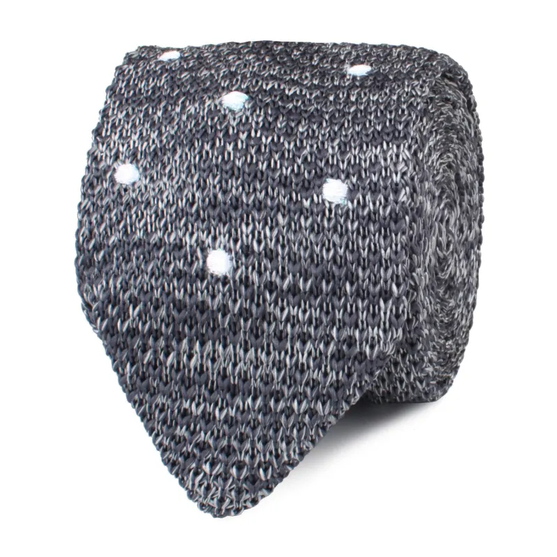 Chambray Grey Polka Dot Knitted Tie made by OTAA