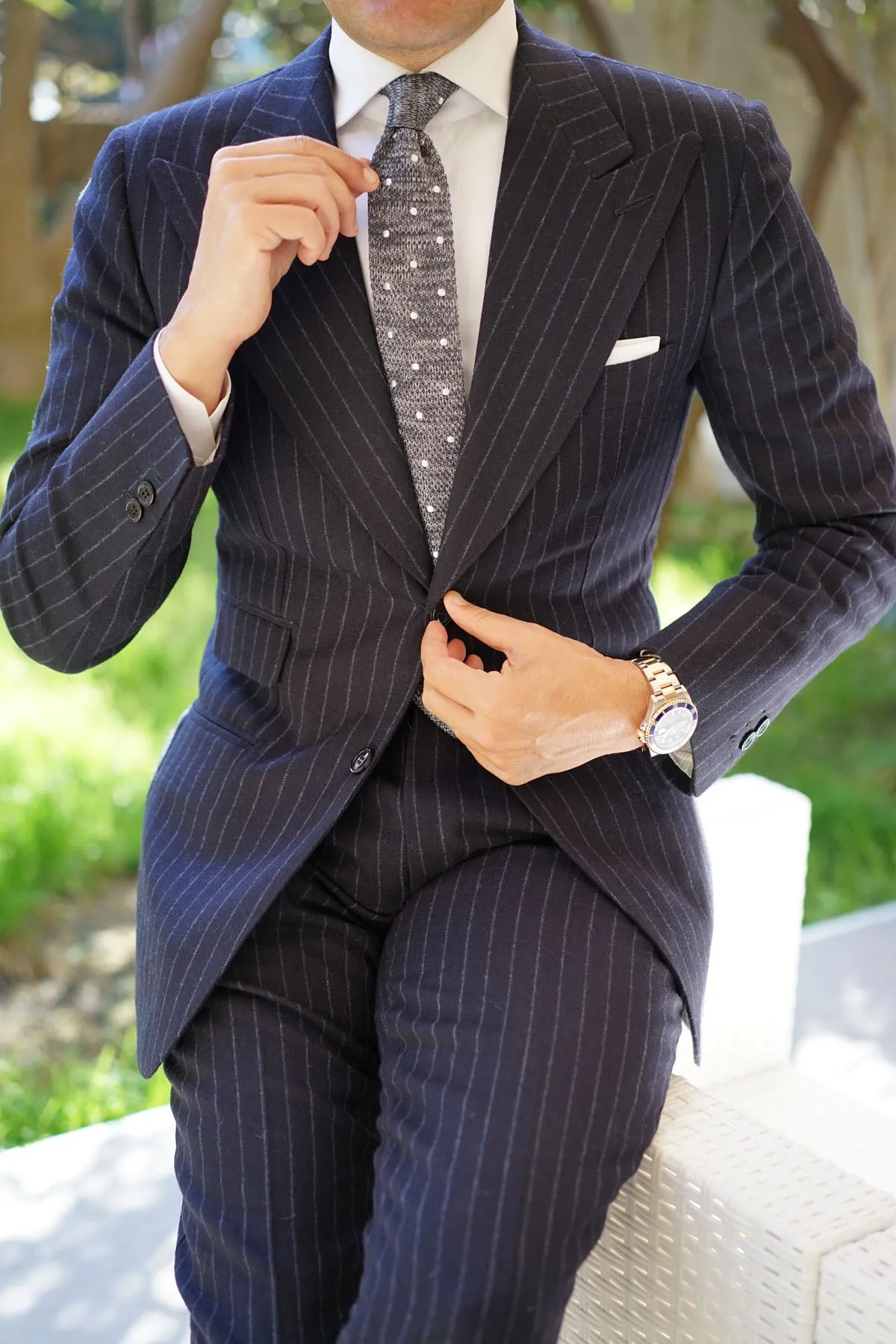 Chambray Grey Polka Dot Knitted Tie sold by OTAA product image thumbnail 4