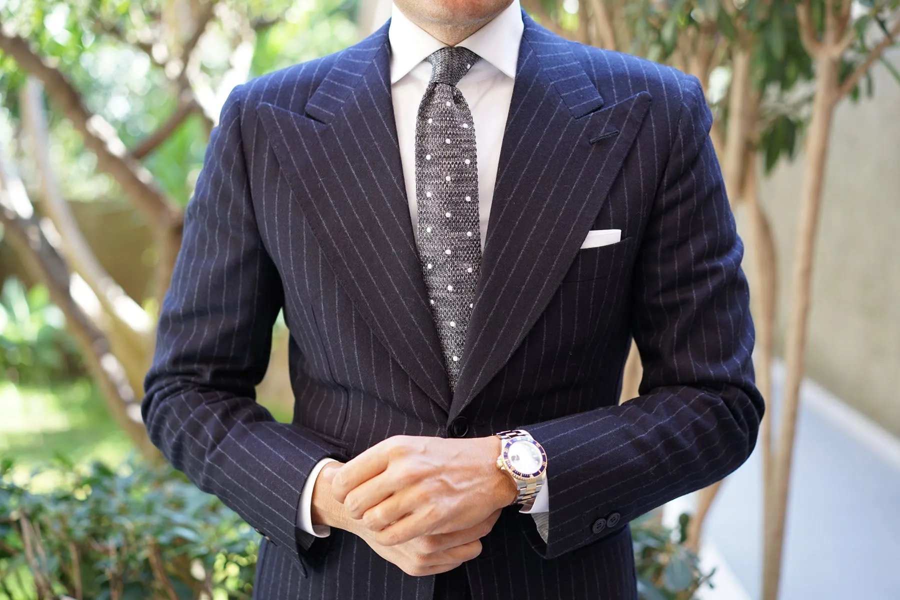 Chambray Grey Polka Dot Knitted Tie sold by OTAA product image thumbnail 5
