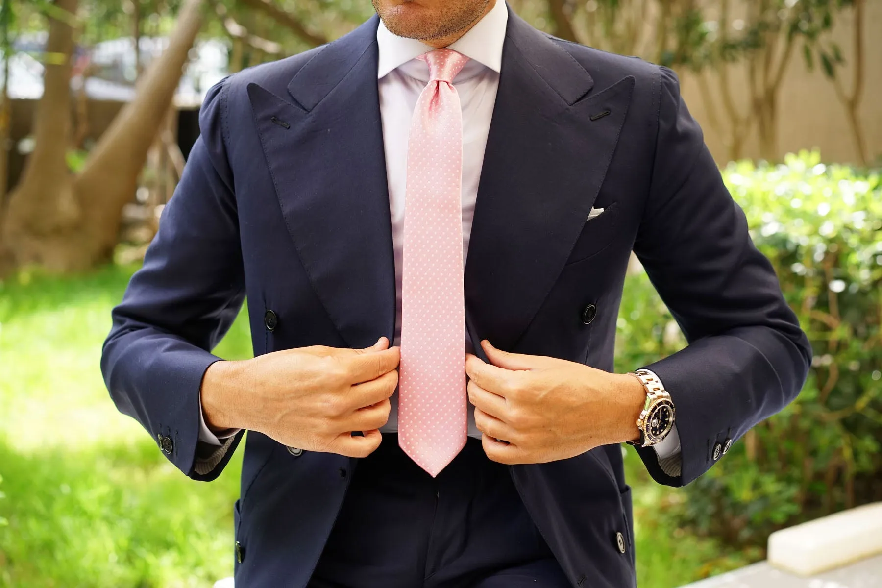 Rose Pink Mini Polka Dots Skinny Tie sold by OTAA product image thumbnail 4