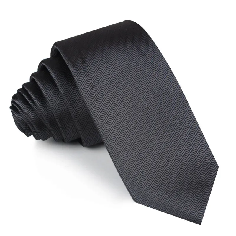 Dark Grey Herringbone Skinny Tie made by OTAA