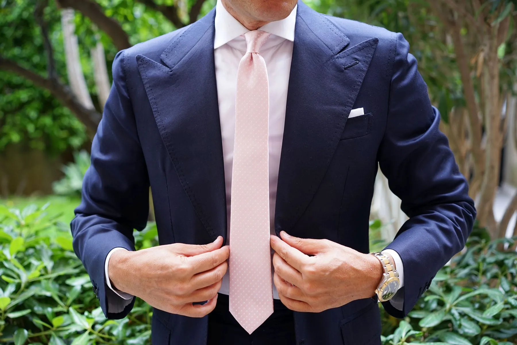 Blush Pink Mini Polka Dots Skinny Tie sold by OTAA product image thumbnail 4