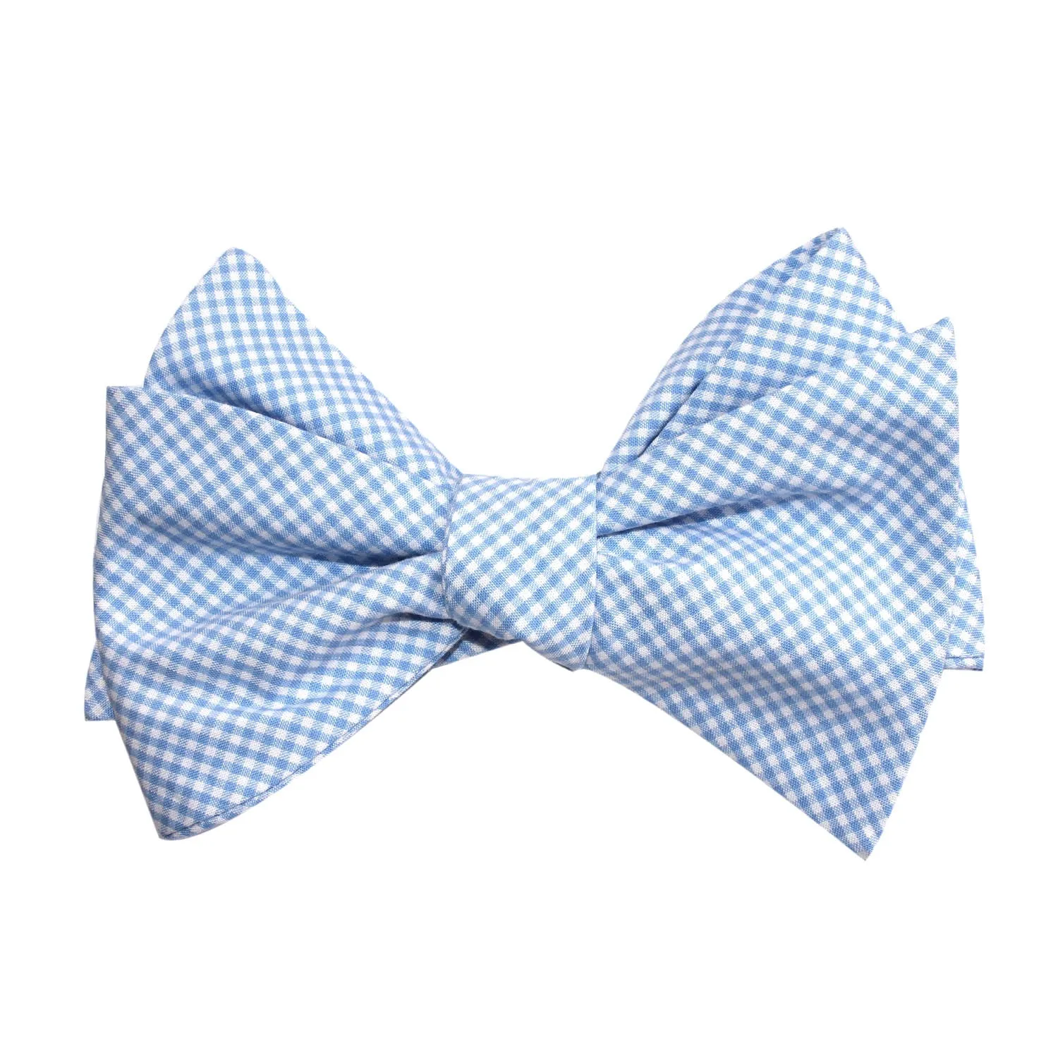 Light Blue Gingham Cotton Self Tie Bow Tie sold by OTAA product image thumbnail 2