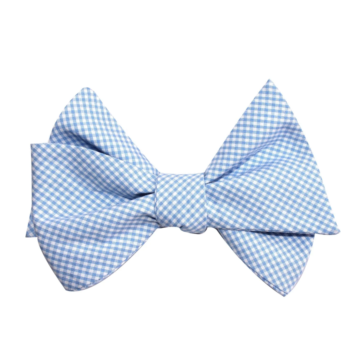 Light Blue Gingham Cotton Self Tie Bow Tie sold by OTAA product image thumbnail 3