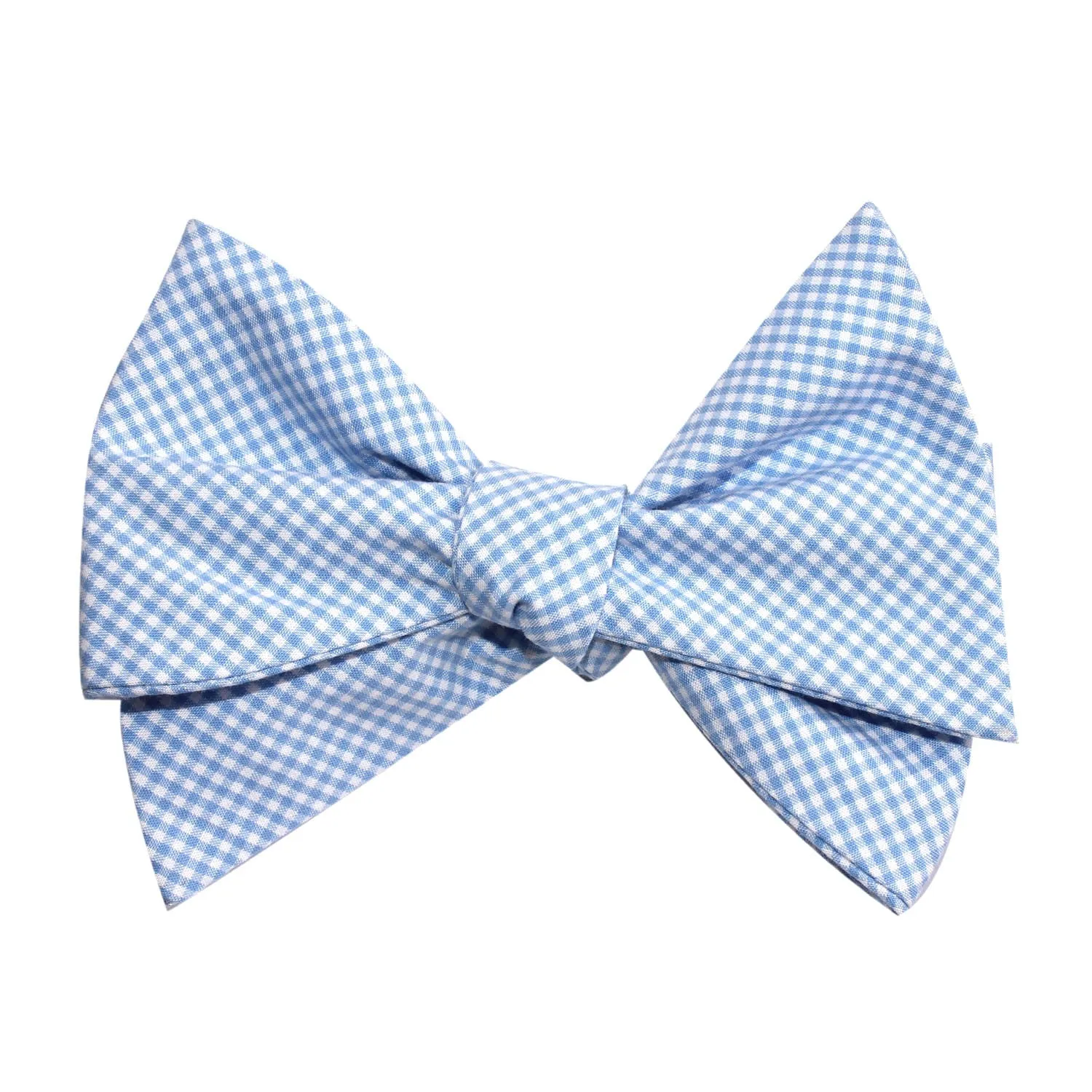 Light Blue Gingham Cotton Self Tie Bow Tie sold by OTAA product image thumbnail 4