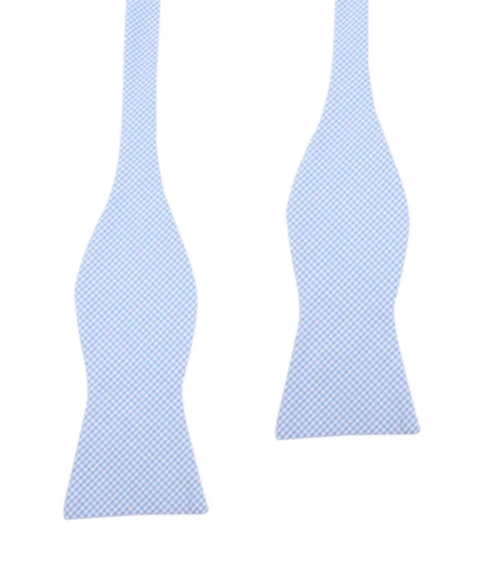Light Blue Gingham Cotton Self Tie Bow Tie made by OTAA