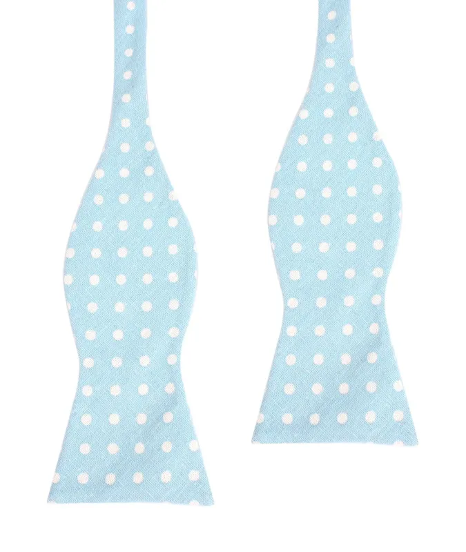 Light Blue Linen Polka Dot Self Tie Bow Tie made by OTAA