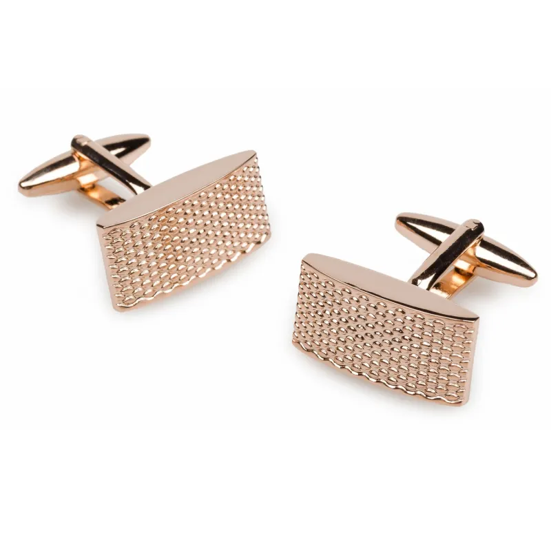 Rose Gold Textured Rectangular Bend Cufflinks made by OTAA