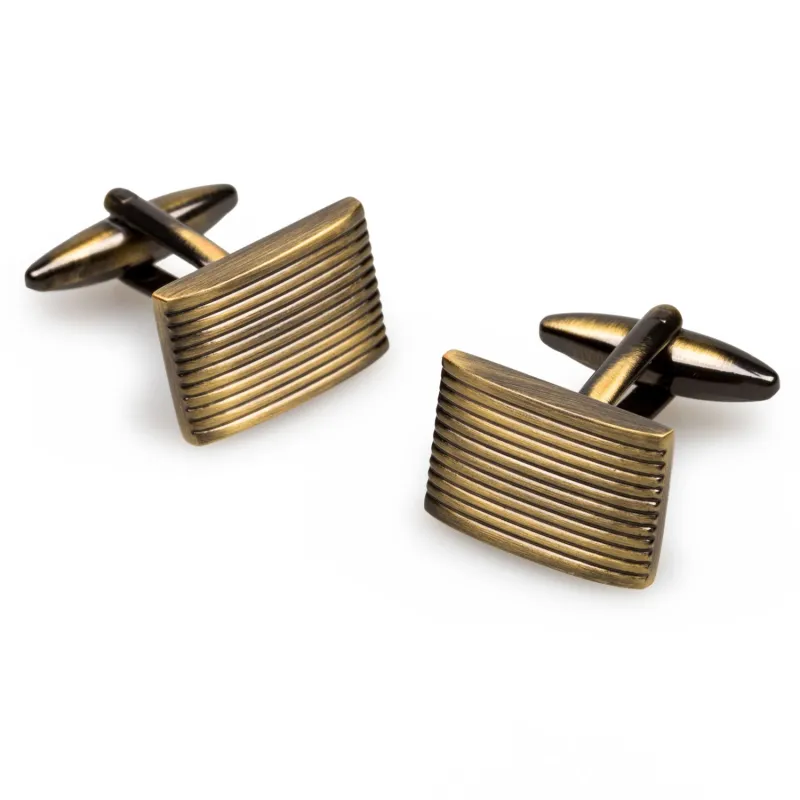Antique Brass Rectangle Groove Cufflinks made by OTAA