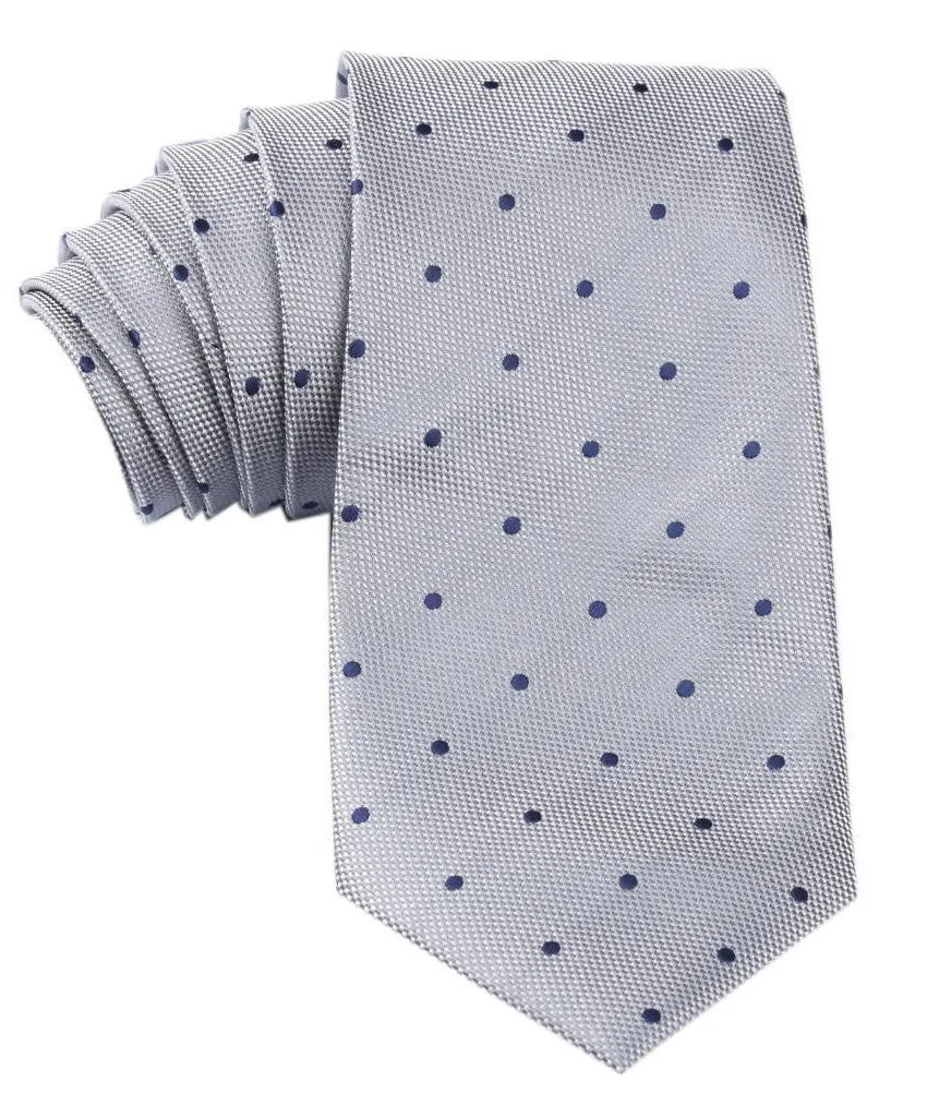 Grey with Navy Blue Polka Dots Tie sold by OTAA