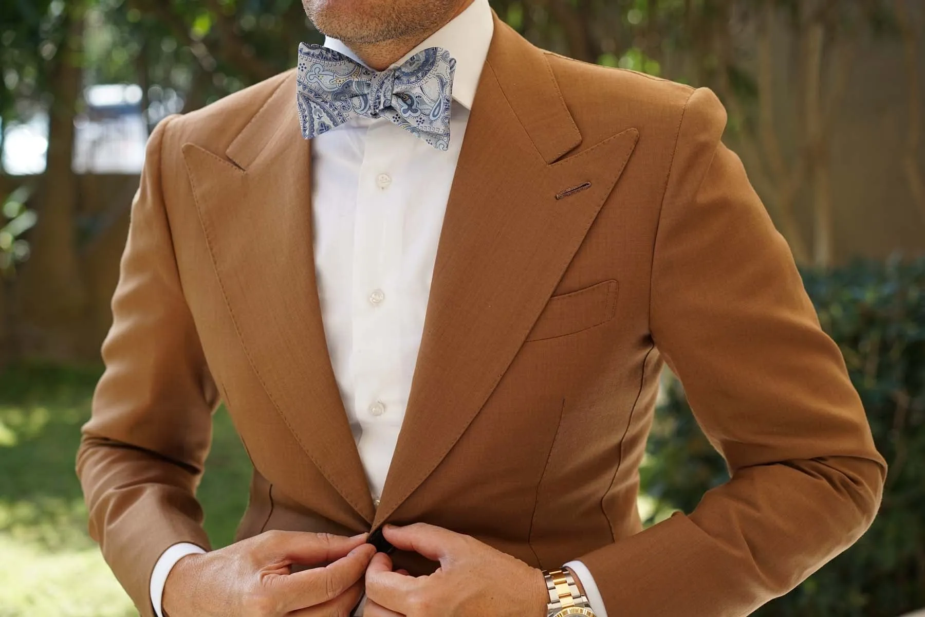 Paisley Silver Bow Tie Untied with Light Blue sold by OTAA product image thumbnail 4
