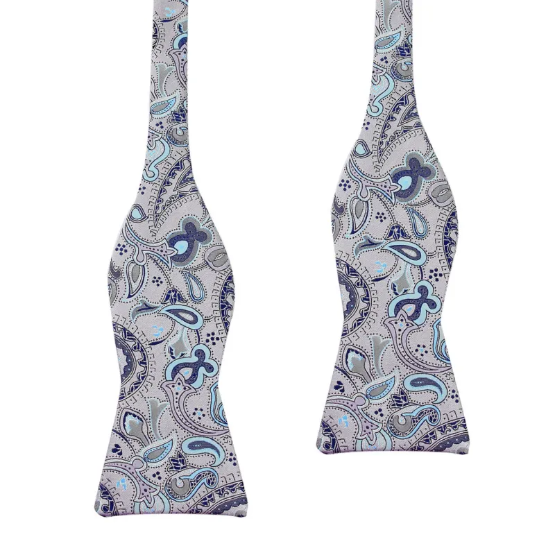 Paisley Silver Bow Tie Untied with Light Blue made by OTAA